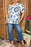 Southern Stitch Blue floral baby doll puff short sleeve women top GJQ16996 (FS4)