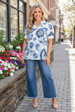 Southern Stitch Blue floral baby doll puff short sleeve women top GJQ16996 (FS4)