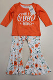 XCH0015-12 "ALL GOOD THINGS" top & floral pant 2pcs girls sets A6S4