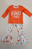 XCH0015-12 "ALL GOOD THINGS" top & floral pant 2pcs girls sets A6S4