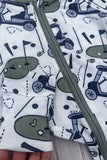 Golf cart pattern printed long sleeve baby romper XCH05037 A12S3