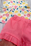 Yellow floral printed & coral shorts 2pcs girls sets/non-stretchy fabric XCH04060 A8S5