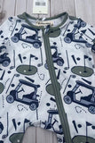 Golf cart pattern printed long sleeve baby romper XCH05037 A12S3