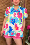 Floral printed short sleeve & v-neckline women blouse XCH15792 CS4