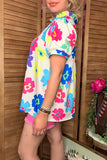 Floral printed short sleeve & v-neckline women blouse XCH15792 CS4