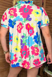 Floral printed short sleeve & v-neckline women blouse XCH15792 CS4
