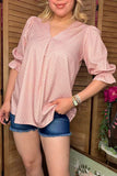 Southern Stitch Pink geometric print puff 3/4 sleeves women's blouse GJQ16999