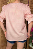 Southern Stitch Pink geometric print puff 3/4 sleeves women's blouse GJQ16999