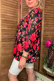 Floral embroidery & floral printed 3/4 sleeves baby doll women top XCH16339(BS5)