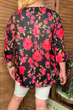 Floral embroidery & floral printed 3/4 sleeves baby doll women top XCH16339(BS5)