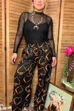 Southern Stitch Playing card printed wide leg women pant XCH17170