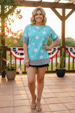 White star & blue/grey short sleeves women top GJQ9799-1 GS11