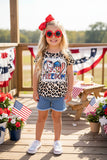 4th July FREEDOM USA print short sleeve girls t-shirt XCH0899-3H A9S8