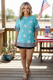 White star & blue/grey short sleeves women top GJQ9799-1 GS11
