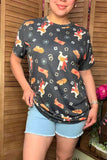 Plus western t-shirt Boots printed short sleeves grey women top YMY13805 (CS5)