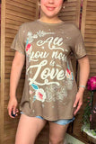 XCH14830 "ALL YOU NEED IS LOVE" tan short sleeve women t-shirt (CS4)