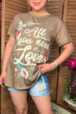 XCH14830 "ALL YOU NEED IS LOVE" tan short sleeve women t-shirt (CS4)