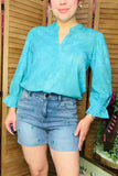 Women's shorts wholesale Blue denim shorts w/aqua cactus embroidery J527 IS7