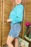 Women's shorts wholesale Blue denim shorts w/aqua cactus embroidery J527 IS7