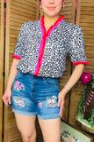 J505 Blue denim women's shorts w/ floral patches GS10