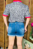 J505 Blue denim women's shorts w/ floral patches GS10