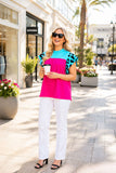 Turquoise leopard & fuchsia flutter short sleeve baby doll women's top XCH15819 (CS3)