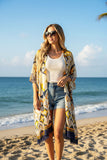 Western prints duster Yellow & blue multi printed kimono 3pc-$10 YZ161497