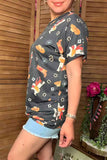 Plus western t-shirt Boots printed short sleeves grey women top YMY13805 (CS5)