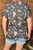 Plus western t-shirt Boots printed short sleeves grey women top YMY13805 (CS5)