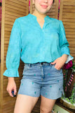 Women's shorts wholesale Blue denim shorts w/aqua cactus embroidery J527 IS7