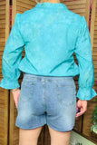 Women's shorts wholesale Blue denim shorts w/aqua cactus embroidery J527 IS7