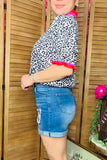 J505 Blue denim women's shorts w/ floral patches GS10