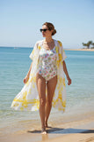 Women's duster wholesale Yellow/white floral kimono 3pc-$10 ZJ7275