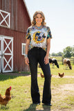 Western sunflower & cow and leopard short sleeve women tops XCH12430 (BS11)