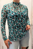 Southern Stitch Turquoise aztec & cow print sheer long sleeve women top XCH17093 IS5