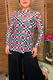 Southern Stitch Western jewels & checkered print sheer long sleeve top XCH17200 IS4
