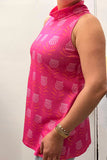GJQ11063 Geometric pattern printed tank top w/turtle neck