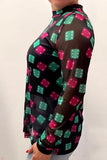 Southern Stitch Dice print sheer long sleeve women top XCH16356 IS5