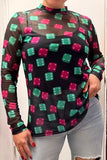 Southern Stitch Dice print sheer long sleeve women top XCH16356 IS5