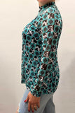Southern Stitch Turquoise aztec & cow print sheer long sleeve women top XCH17093 IS5