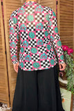 Southern Stitch Western jewels & checkered print sheer long sleeve top XCH17200 IS4