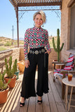 Southern Stitch Western jewels & checkered print sheer long sleeve top XCH17200 IS4