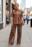Southern Stitch leopard short sleeve top & pant 2pc women set GJQ17011 GS2