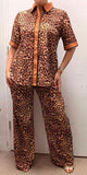 Southern Stitch leopard short sleeve top & pant 2pc women set GJQ17011 GS2