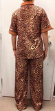 Southern Stitch leopard short sleeve top & pant 2pc women set GJQ17011 GS2