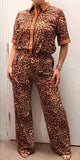 Southern Stitch leopard short sleeve top & pant 2pc women set GJQ17011 GS2
