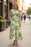 Southern Stitch Green floral print tiered short sleeve maxi dress GJQ16997(AS3)