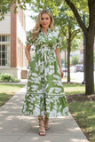 Southern Stitch Green floral print tiered short sleeve maxi dress GJQ16997(AS3)