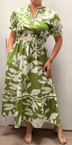 Southern Stitch Green floral print tiered short sleeve maxi dress GJQ16997(AS3)