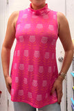 GJQ11063 Geometric pattern printed tank top w/turtle neck